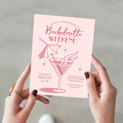 Retro Cocktail Bachelorette Weekend Itinerary Invitation