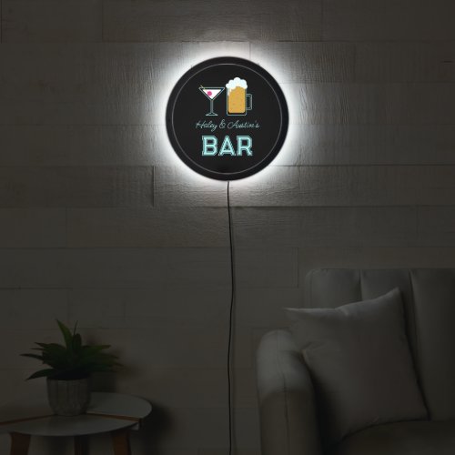 Retro Cocktail Beer Glass Couples Home Bar LED Sign