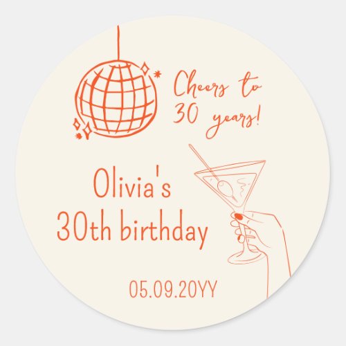 Retro Cocktail Birthday Party fancy Classic Round Sticker