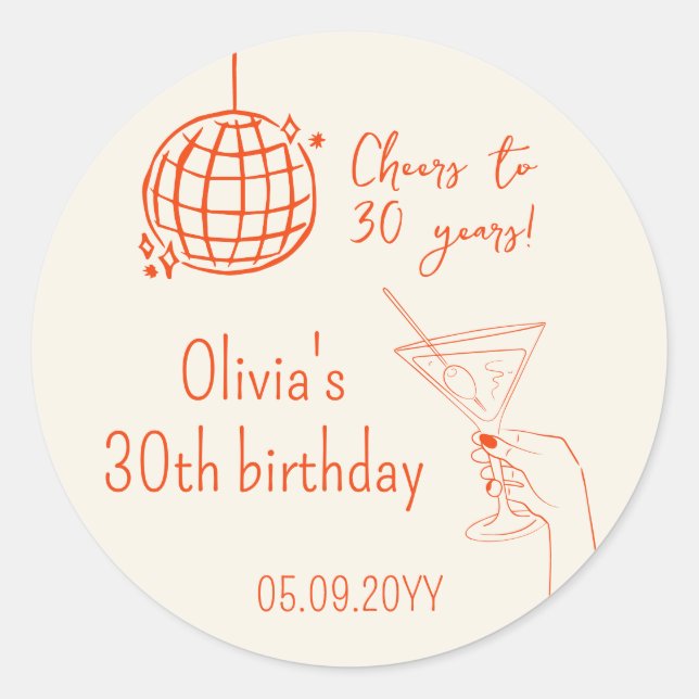 Retro Cocktail Birthday Party fancy Classic Round Sticker (Front)