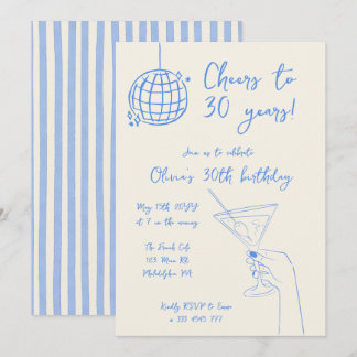 Retro Cocktail Birthday Party striped invitation