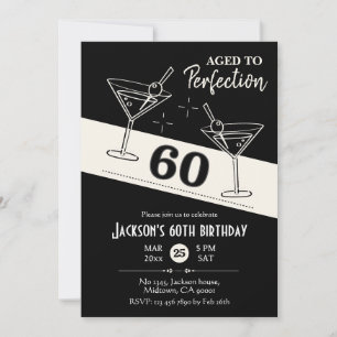 Retro cocktail black & white martini 60th Birthday Invitation