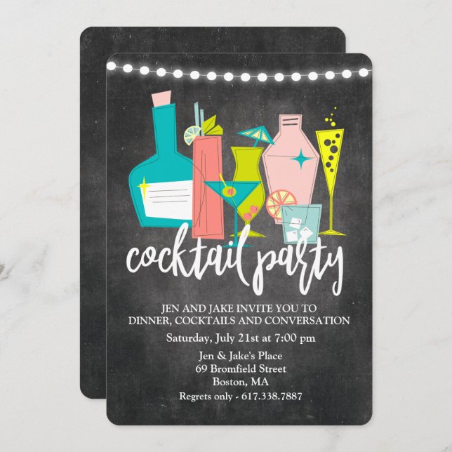 Retro Cocktail Drinks Cocktail Party Invitation (Front/Back)