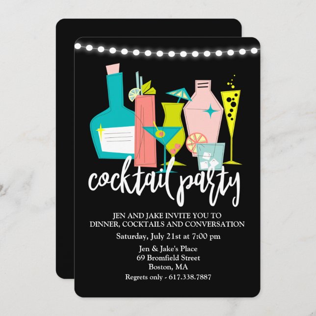 Retro Cocktail Drinks Cocktail Party Invitation (Front/Back)
