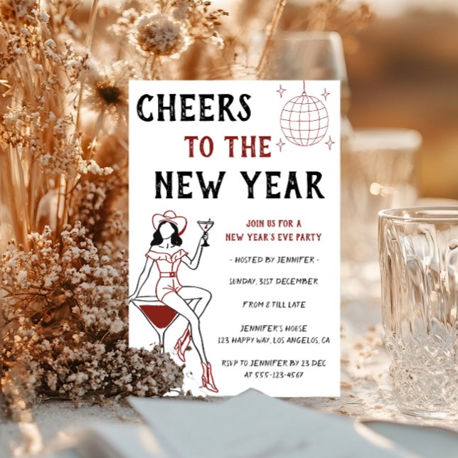 Retro Cocktail Girl Cheers to the New Year Party  Invitation (Creator Uploaded)