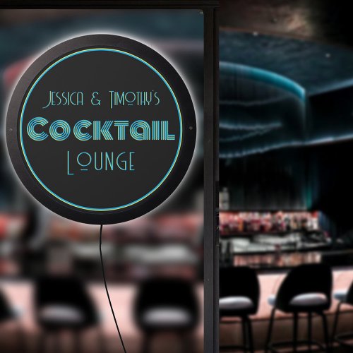 Retro Cocktail Lounge Add Your Name Blue LED Sign