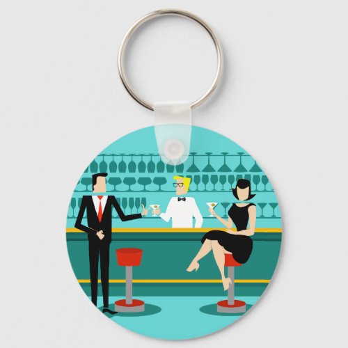 Retro Cocktail Lounge Button Keychain