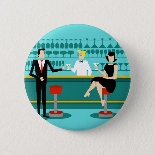 Retro Cocktail Lounge Couple Button