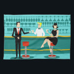 Retro Cocktail Lounge Kitchen Towel<br><div class="desc">Every hour is happy hour with this Retro Cocktail Lounge Kitchen Towel. The mid century modern design features a vibrant, 1960's style, minimalist, cartoon drawing of a classy, cocktail bar. Against the backdrop of an aqua wall, we can see rows of drink glasses. At least we can see the teal...</div>