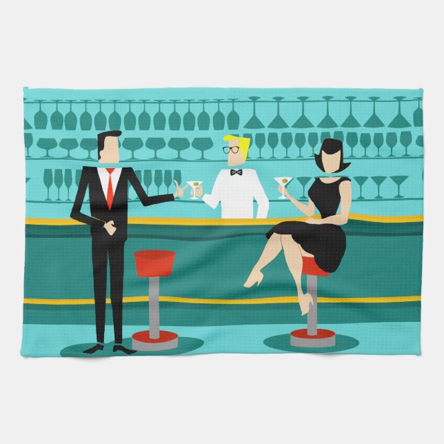 Retro Cocktail Lounge Kitchen Towel (Horizontal)