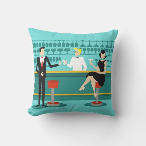 Retro Cocktail Lounge Outdoor Pillow