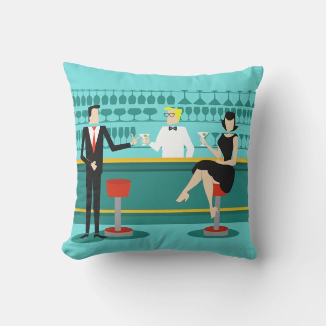 Retro Cocktail Lounge Outdoor Pillow (Front)