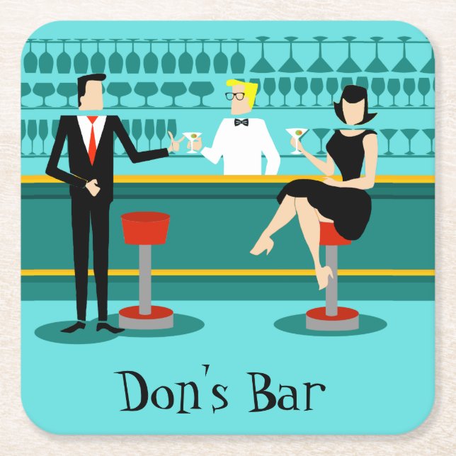 Retro Cocktail Lounge Paper Coaster (Front)