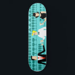 Retro Cocktail Lounge Skateboard Deck<br><div class="desc">Every hour is happy hour with this Retro Cocktail Lounge Skateboard. The mid century modern design features a vibrant, 1960's style, minimalist, cartoon drawing of a classy, cocktail bar. Against the backdrop of an aqua wall, we can see rows of drink glasses. At least we can see the teal silhouettes...</div>