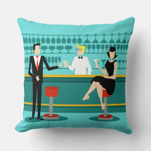 Retro Cocktail Lounge Throw Pillow