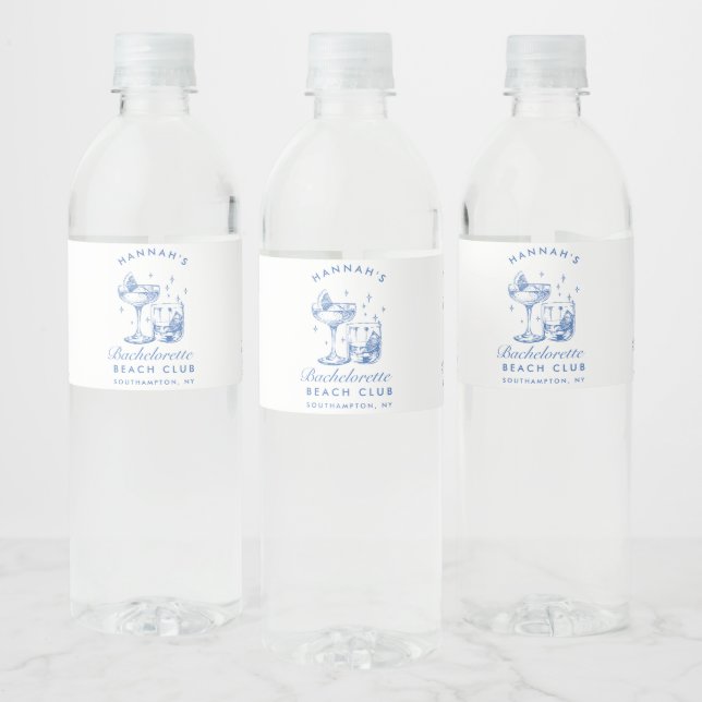 Retro Cocktail Modern Bachelorette Blue Water Bottle Label (Bottles)