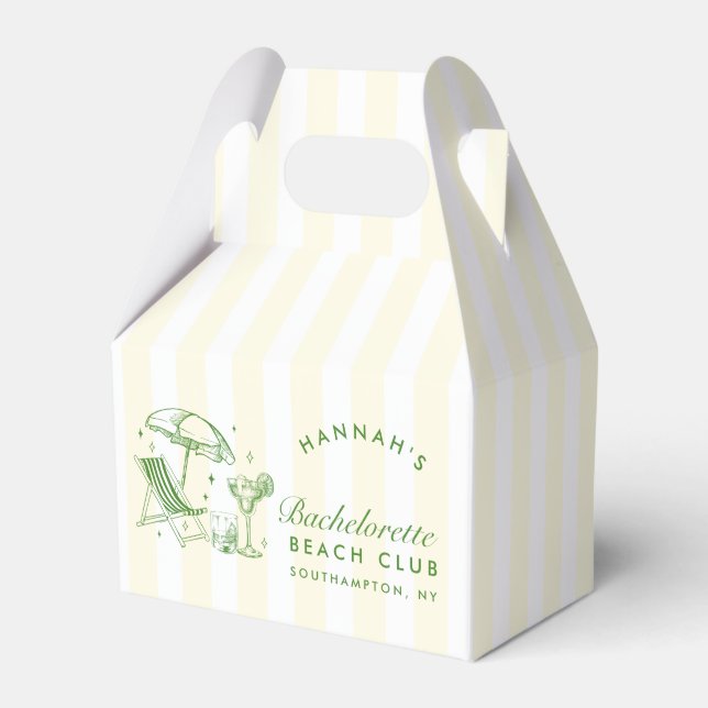 Retro Cocktail Modern Bachelorette Green & Yellow Favor Boxes (Front Side)