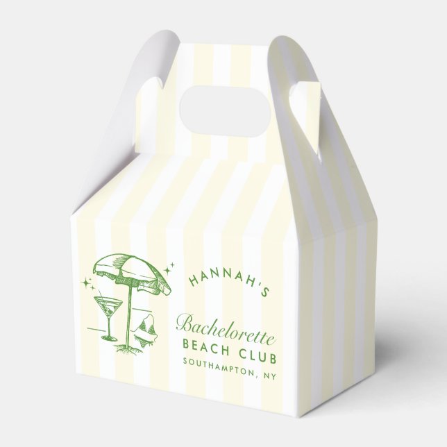 Retro Cocktail Modern Bachelorette Green & Yellow Favor Boxes (Front Side)