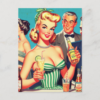 Retro Cocktail Party Illustration Postcard