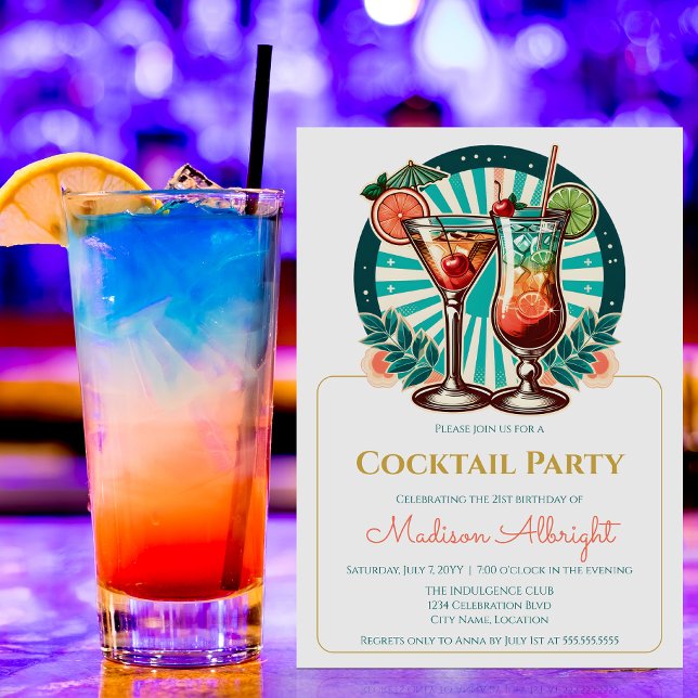 Retro Cocktail Party Invitation (Retro cocktail party invitation front view.)