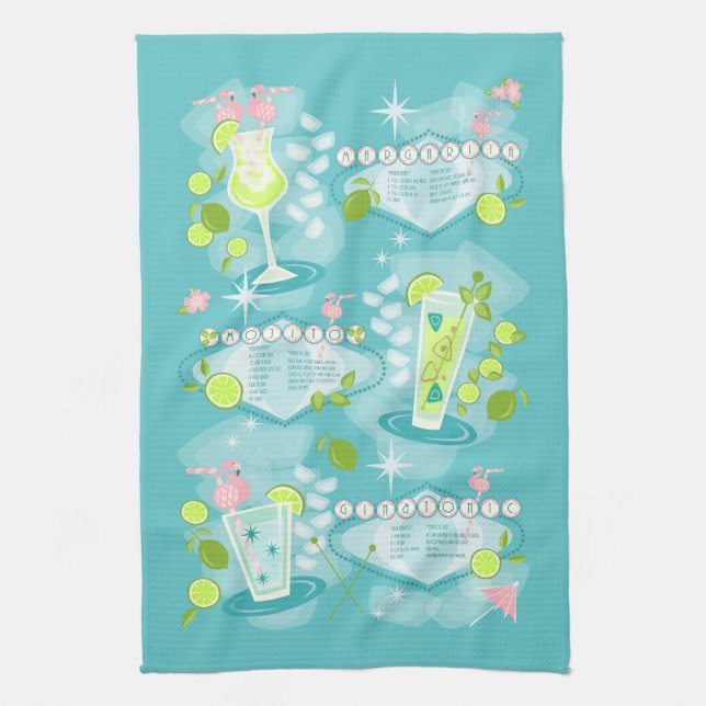 Retro Cocktail Recipes Kitchen Towel (Vertical)