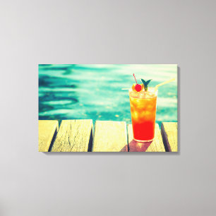 Retro cocktail sunset pool bar canvas print