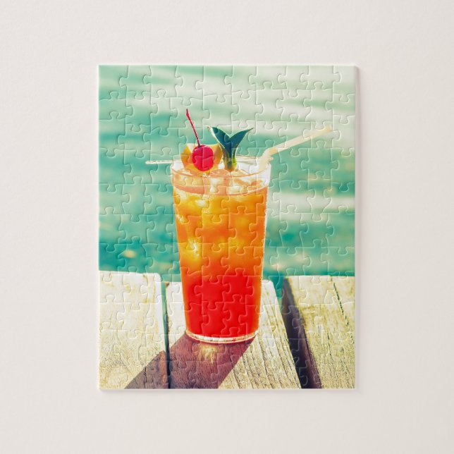 Retro cocktail sunset pool bar jigsaw puzzle (Vertical)
