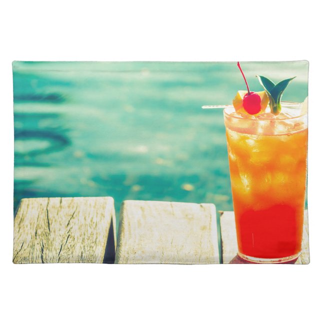 Retro cocktail sunset pool bar placemat (Front)