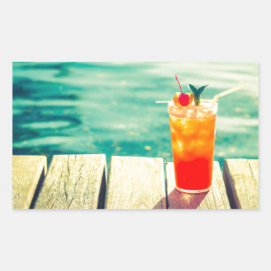 Retro cocktail sunset pool bar rectangular sticker