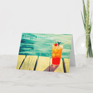 Retro cocktail sunset pool birthday card