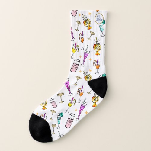 Retro Cocktails Cute New Years Eve 1960s Beverage Socks