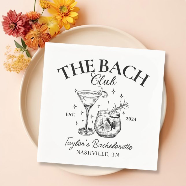 Retro Cocktails The Bach Club Bachelorette Party  Napkins (Creator Uploaded)