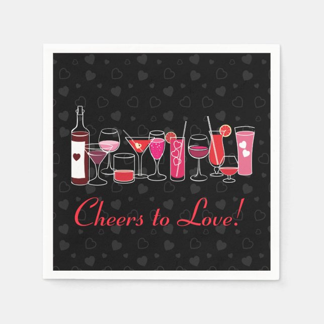 Retro Cocktails Valentines Day Party Napkins (Front)