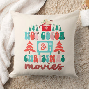 Retro Cocoa and Christmas Movies Holiday Throw Pillow