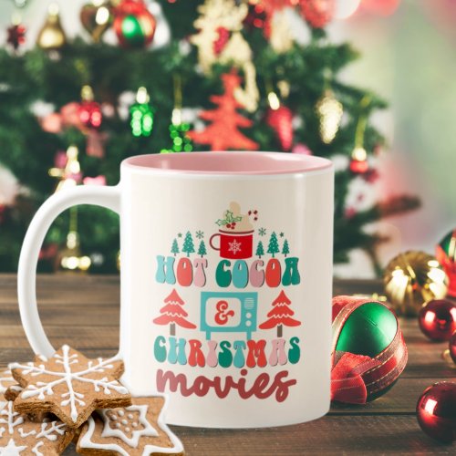 Retro Cocoa and Christmas Movies Holiday Two_Tone Coffee Mug