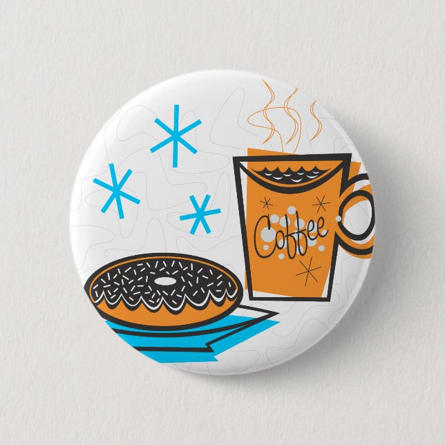 Retro Coffee and Doughnut Pinback Button (Front)