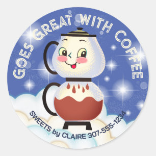 Retro coffee baked goods baking bakery packaging classic round sticker