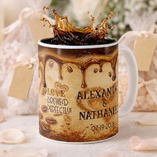Retro Coffee Beige Drip Love Art Wedding Favor Mug