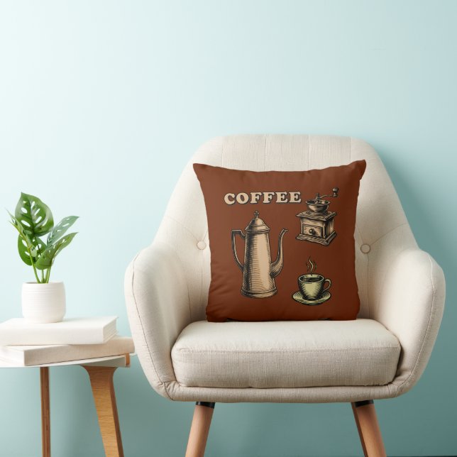 Retro Coffee Cafe Pattern Throw Pillow (Chair)