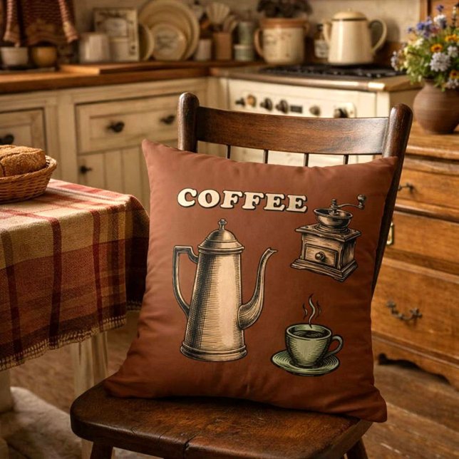 Retro Coffee Cafe Pattern Throw Pillow (Creator Uploaded)