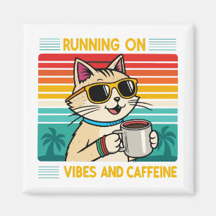 Retro Coffee Cat Vibes - Funny Caffeine Lover Magnet