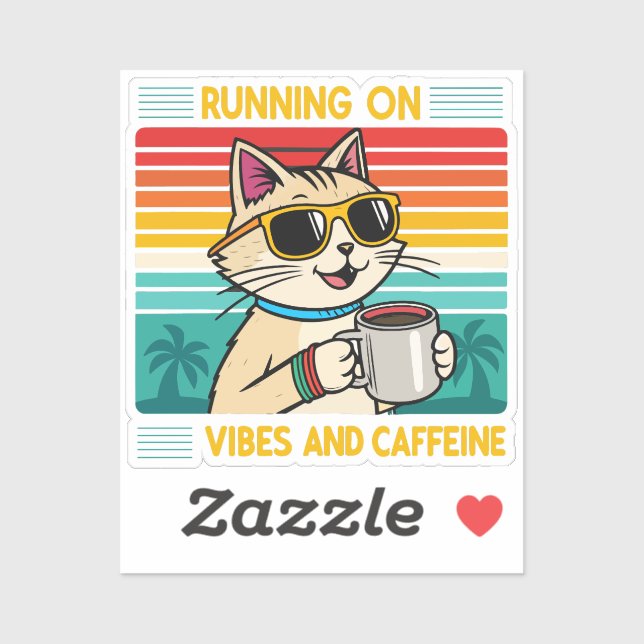Retro Coffee Cat Vibes - Funny Caffeine Lover Sticker (Sheet)