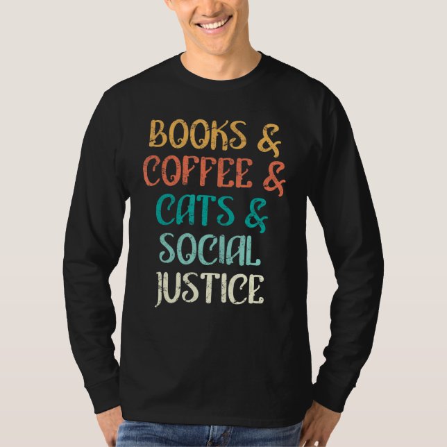 Retro Coffee Cats Cat Owners Books T-Shirt (Front)