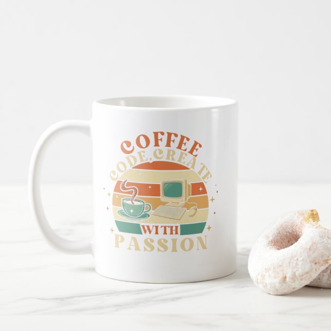 Retro Coffee Code Create Passion Programmer Mug (With Donut)