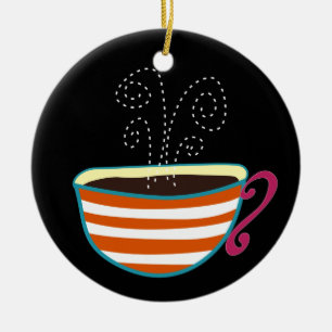 Retro Coffee Cup Tea Custom Ceramic Ornament