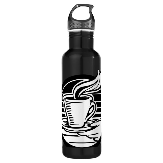 Retro Coffee Hand Serving Logo Style Water Bottle (Front)