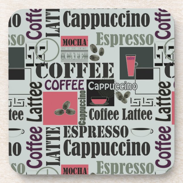 retro coffee kitchen pattern for espresso latte  beverage coaster (Front)