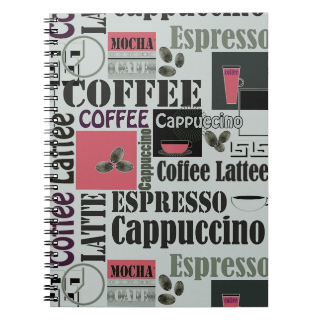 retro coffee kitchen pattern for espresso latte  notebook (Front)