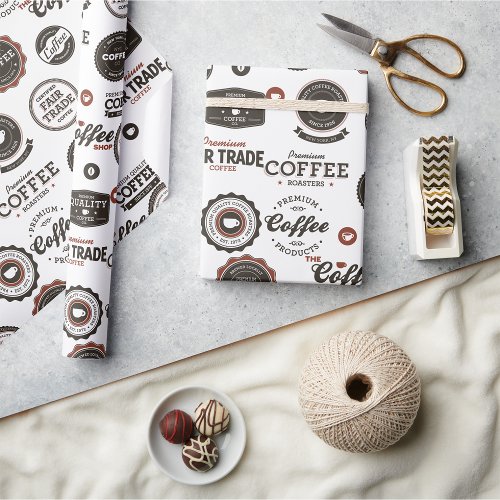 Retro Coffee Labels Wrapping Paper