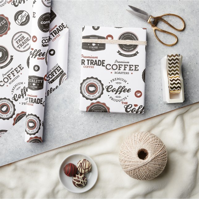 Retro Coffee Labels Wrapping Paper (Creator Uploaded)
